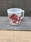 Vintage Davy Crockett milk glass mug cup Hazel Atlas white with red 8B