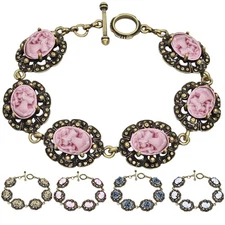 Wholesale 5pcs Vintage Lady Cameo Bracelet Antique Bronze Finished Floral Charms