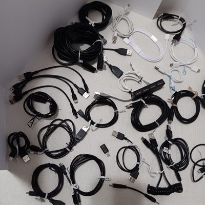 Bulk Lot of Assorted USB Cables Cord Splitter Hub Extension Adapters Black White