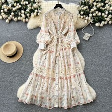 Womens Palace Style Lace Dress French Slimming Print Embroidered Long Chic Dress