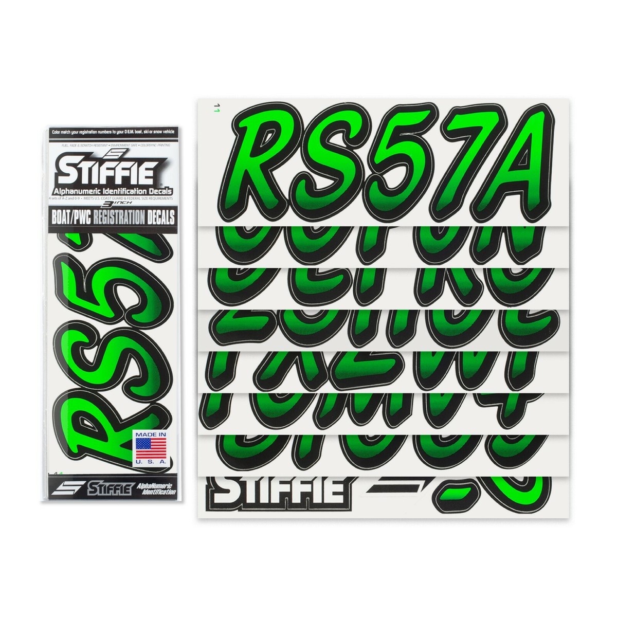 STIFFIE Whipline Red / Black 3 Alpha-Numeric Identification Custom Kit Registration Numbers Letters Marine Stickers Decals Boats Personal Watercraft Pw