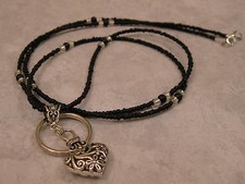VALENTINE LANYARD HANDMADE BEADED NECKLACE ID BADGE HOLDER HEART CHARM BLACK
