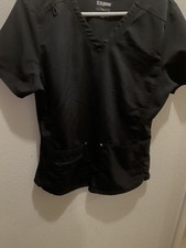 Scrubstar Ultimate Scrub Top Women  s Size Medium Black Stretch Zipper Pocket