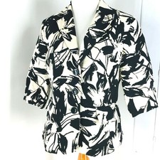 Kim Rogers Signature Size S Blazer Jacket Floral Black White Linen 3/4 Sleeve P2