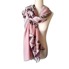 Vintage Scarf Womans Fashion Accessory Rectangle Pink White Gray 70" x 34.5"