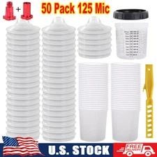 50 Pack Disposable Paint Spray Gun Cup Liners & Lid System Kit 20oz 600ML Cups