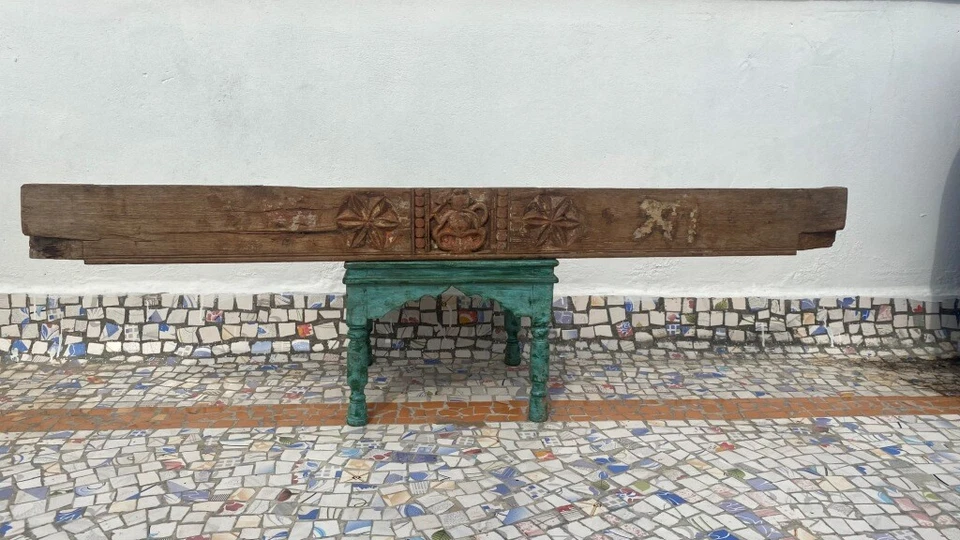 Antiguo Hermoso Templo Hindú Tallado a Mano Dios Ganesha Figura Puerta Panel de Pared Foto 2 de 4