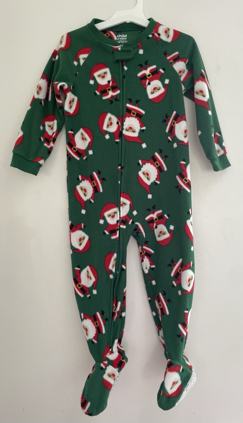 Carter's Toddler Boy 1-Piece Cute Santa Christmas Cozy Fleece Footie PJ Green 3T