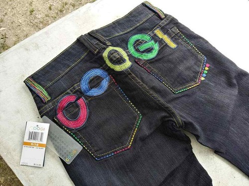 Multi-Colored Embroidery Black Jeans 