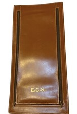 Vtg Leather Tie Holder Mens Necktie Travel Case Brown Leather Initials Embossed