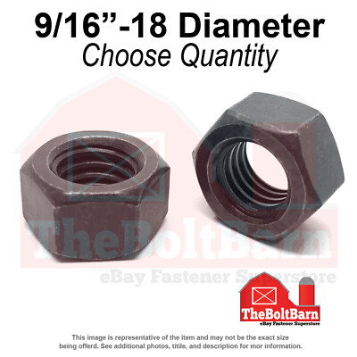 9/16''-18 Grade 8 Finished Hex Nuts Plain Fine Thread (Pick Quantity)