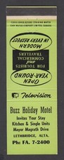 Buzz Holiday Motel Lethbridge Alta Canada Matchcover - Green