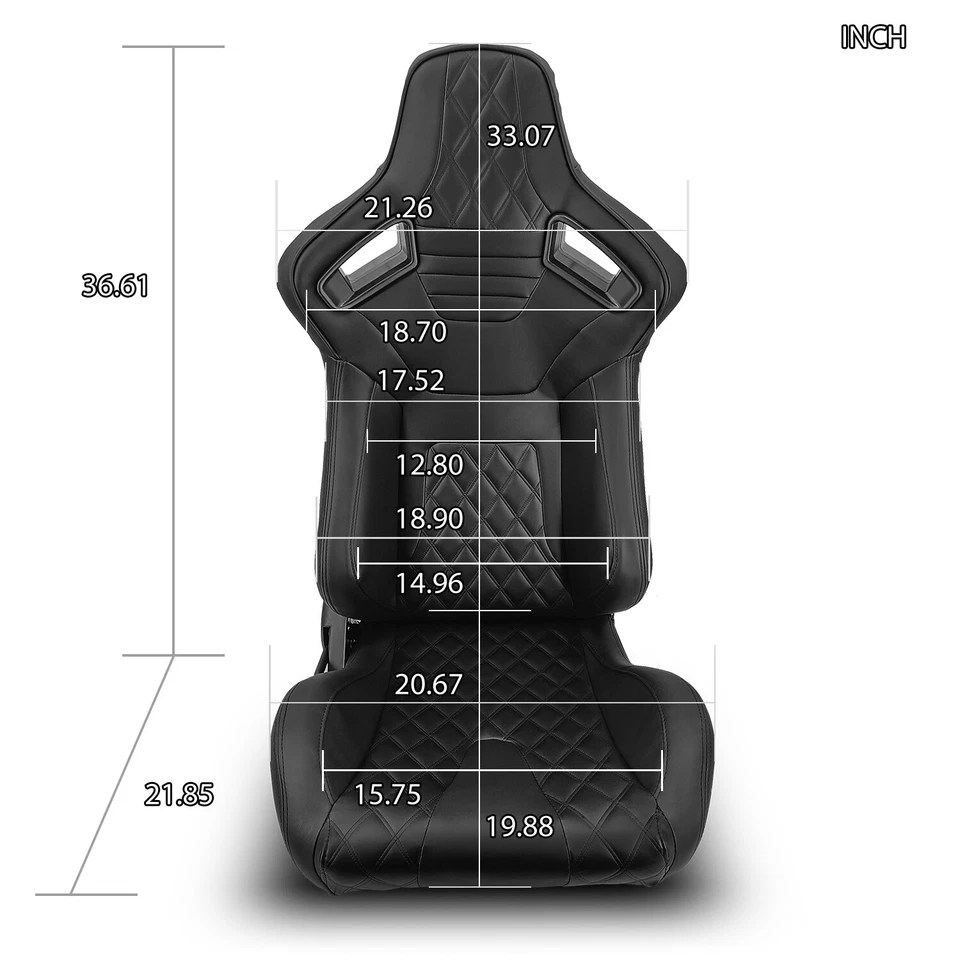 2x Universal Black PVC Leather Line Left/Right Fabric Fabric Racing Seats Pair - Image 2 of 4