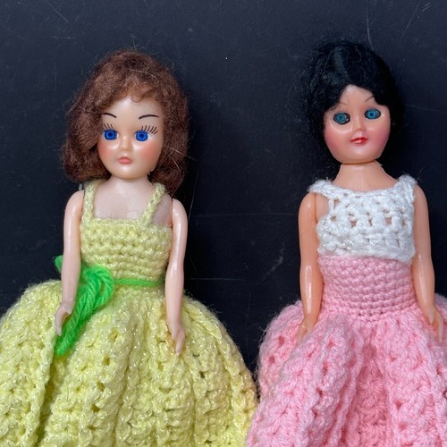 Dolls Crochet Dresses 7” Celluloid - Eyes Close 1950s - Lot of 2 - Vintage - Bild 4 von 10