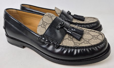 Gucci Men’s Black GG Supreme Monogram Tassel Patent Loafers Size 5.5 G 3E 3W