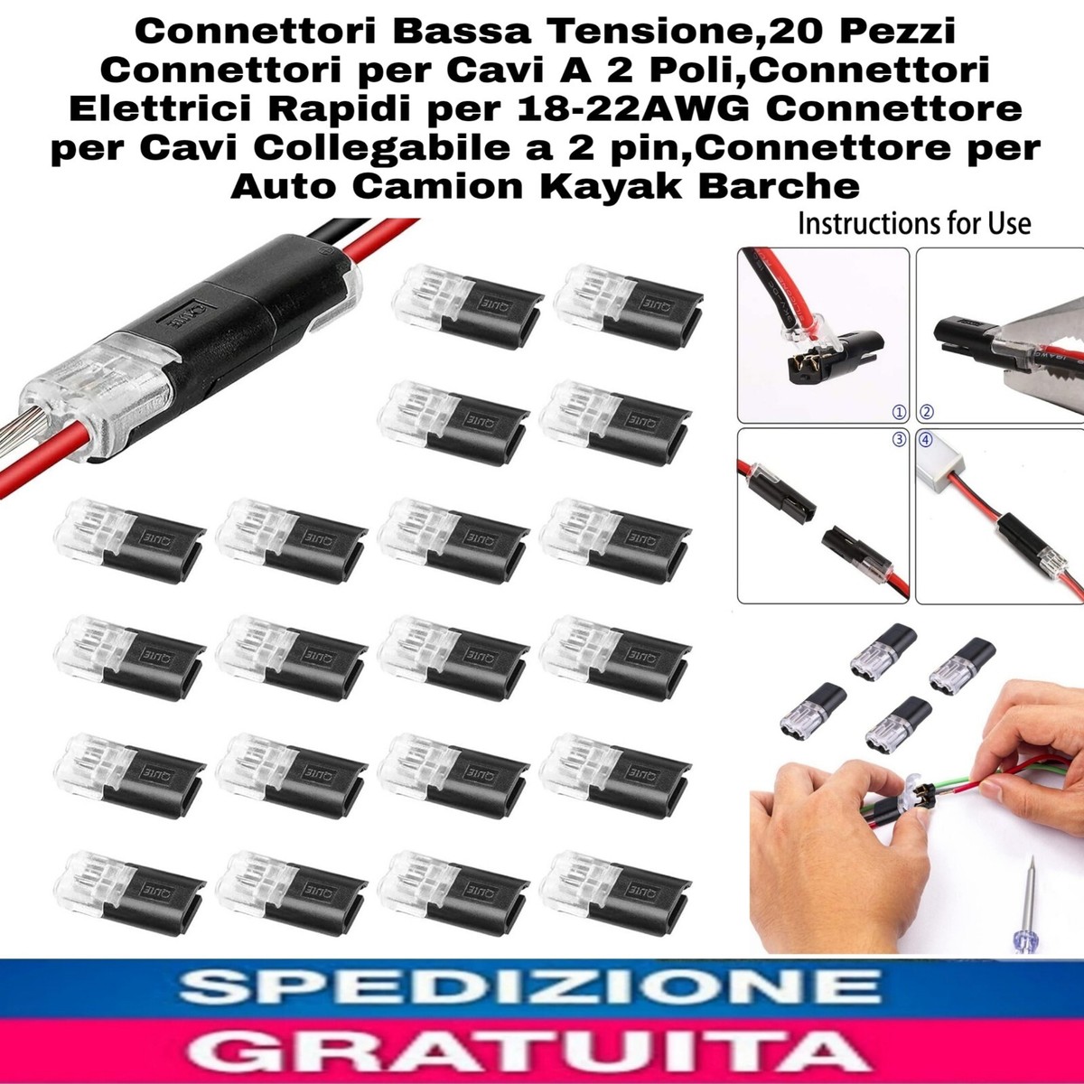 Connettori Cavi CTRICALVER 2 Pin - Bassa Tensione - Senza Utensili - 8 Pezzi - Foto 11