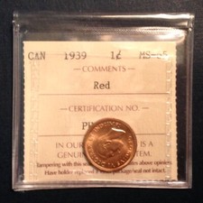 1939 Canada George VI One Cent ICCS Graded RED Uncirculated cd -