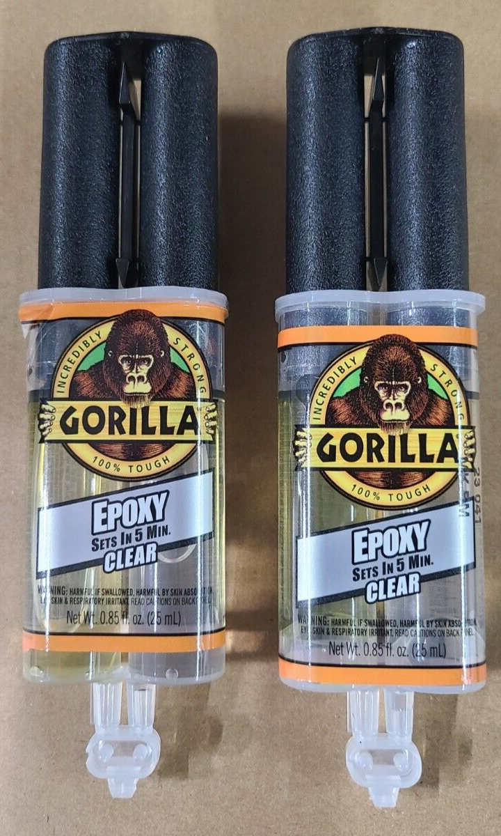2-Pack Gorilla Epoxy Syringe 0.85 oz Clear Strong Bonding Glue