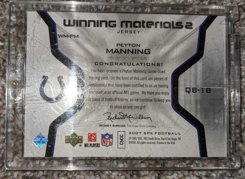 [Mint] Peyton Manning Dual Jersey Card 2007 Upper Deck Winning Materials - Image 4 of 4