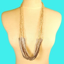 32" Multi Strand Natural Color Bohemian Handmade Seed Bead Silver Tone Necklace