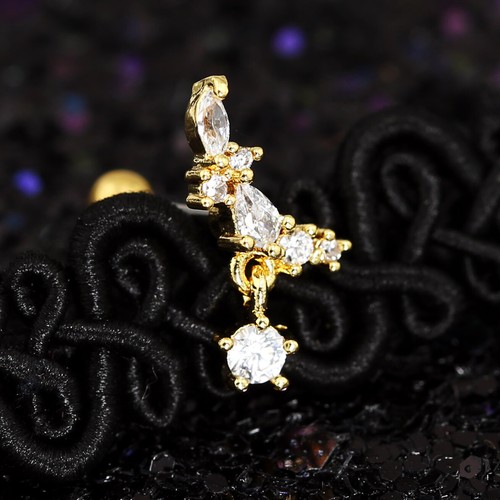 Gem Crystal Ear Cartilage Helix Ring Bar Stud Ear Cuff Climber Piercing Earring - Picture 164 of 268