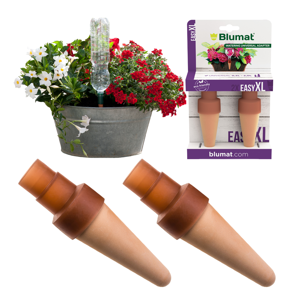 Blumat XL Bottle Adapter (2 Stakes) Automatic Self Watering for