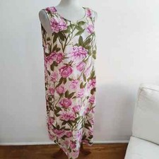 Vintage Floral Shift Dress / Judy Bond / Pink & Green / 14