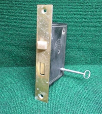 EARLY D M Co NEW HAVEN MORTISE LOCK w/KEY 7 3/4" FACE, 3 3/16" BS NICE (40512)
