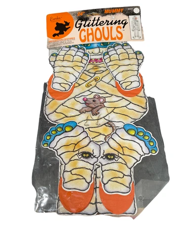 Vintage Die-Cut Paper Tissue Halloween 24" Mummy Glittering Ghouls  NIP Eureka