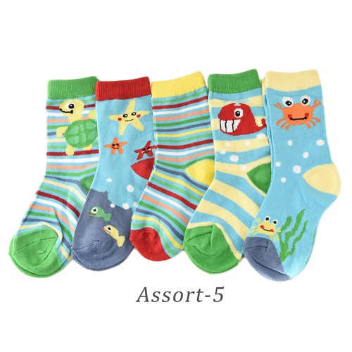 5-Pack Cotton Colorful Novelty Animals/Car/Sports/Sea Crew Socks Toddler Kids - Picture 6 of 6