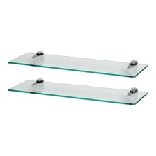 2x Clear 60cm Floating Glass Wall Shelves Bathroom Shelf with Chrome Brackets