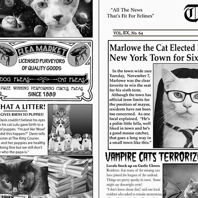 Feline Drive Fabric THE KITTY COURIER Cat Newspaper - Sold by the Yard - Image 1 of 4