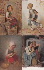 Schulkinder Lernen Lot 4 AK Hermann Kaulbach Münchner Schule 2508074