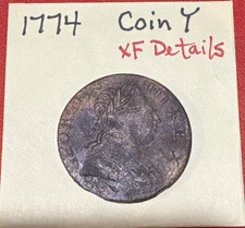 ☆ COIN Y ☆ 1774 Geo III Colonial Coin ☆ Contemp Ctrft ☆ XF Details ☆