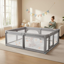 Extra Large Baby Playpen with Safety Gate - 79 X59 Cationic Light Grey
