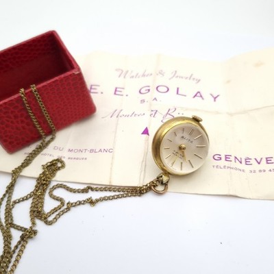 Blita Kugeluhr Glaskugel 17 Juwelen Anhänger Kette Box & Papiere um 1960