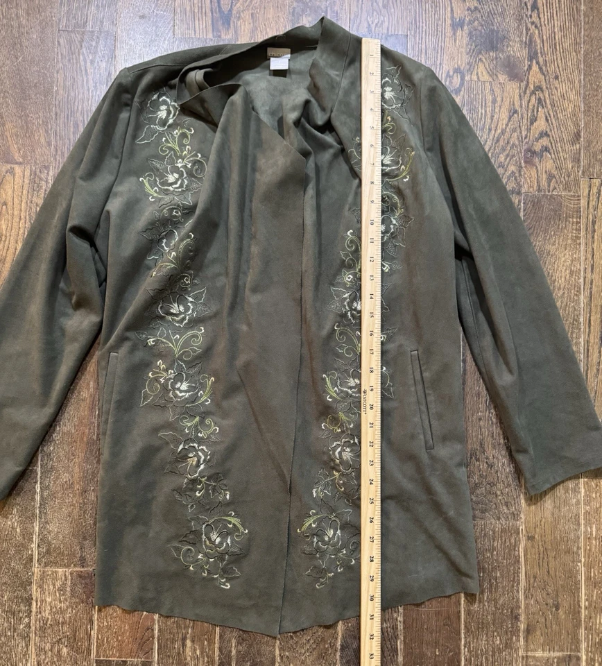 Chico's 3 件套裤子绿色花卉夹克、裤子和背心女式 — 第 4/4 张图片