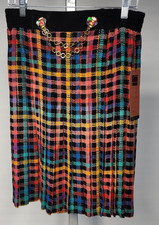 Vintage Carole Little Pleated Plaid Skirt Size 12 NWT Colorful Rayon Retro