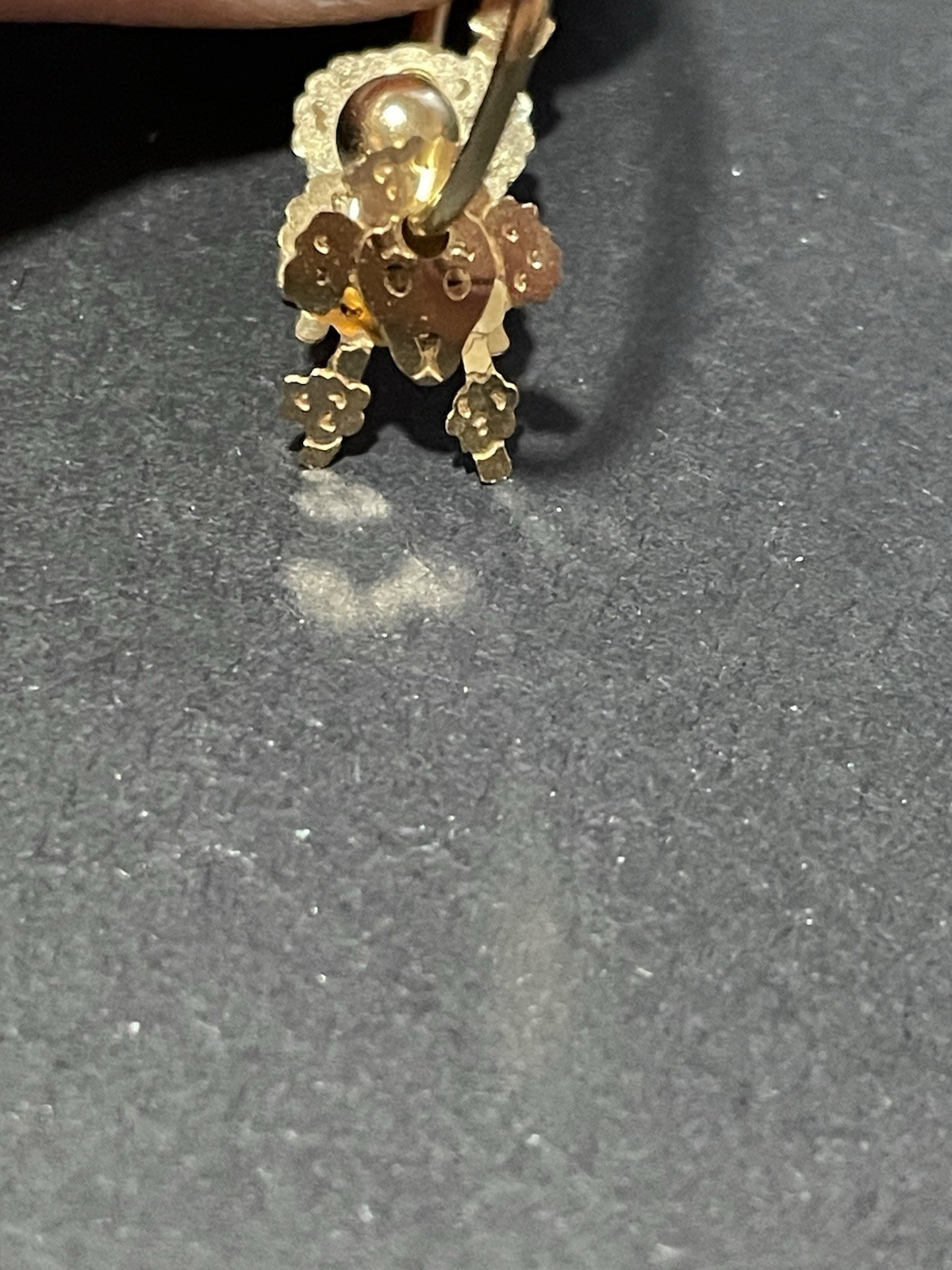 14k Solid Gold Moveable Dangle Poodle Dog Hoops E… - image 4