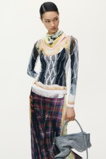 H M x Glenn Martens Printed Satin Skirt Red Checked - All Sizes