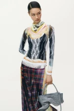 H&M x Glenn Martens Printed Satin Skirt Red Checked - All Sizes