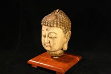 S1874 Antique Hand Carved Shakyamuni Buddha Head. Statue. China
