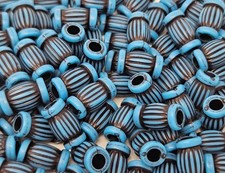 100 pcs Blue Corrugated Grooved Plastic Craft Jewelry Beads 13mm Column