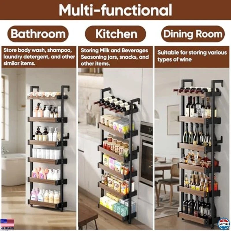 Estante para vino montado en la pared, estante de exhibición de botellas de licor de metal de 6 niveles, ajustable Foto 2 de 4