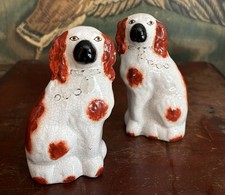 Vintage Pair 13cm Staffordshire Style Russet White Spaniel Dog Figurines