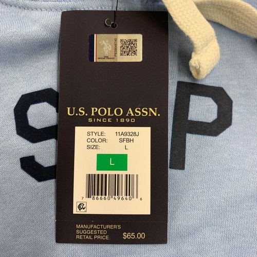 U.S. POLO ASSN. Fleece Grafik Pullover Hoodie Herren Gr. L Surf Blau - Bild 6 von 6