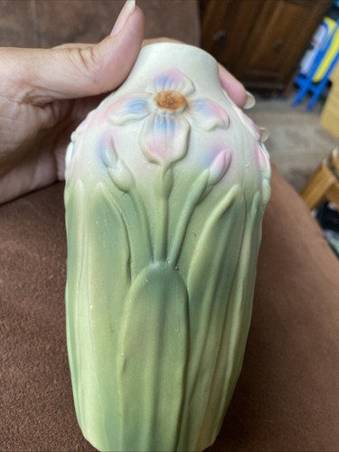 Vintage Lilies Floral Art Nouveau Hand Painted Art Pottery Vase Bisque