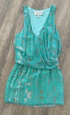 Rory Beca Y2K Teal Scoop Neck 100% Silk Mini Tank Dress Small Made In USA