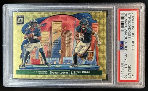 2024 Donruss Optic CJ Stroud Stefon Diggs Downtown Duo Gold Vinyl SP #1/1 PSA 10