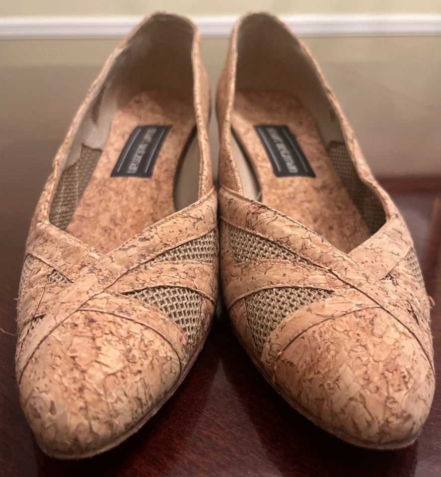 Stuart Weitzman 女式鞋 8 码 AAAA 软木网眼高跟鞋镂空鞋跟罕见 — 第 3/4 张图片